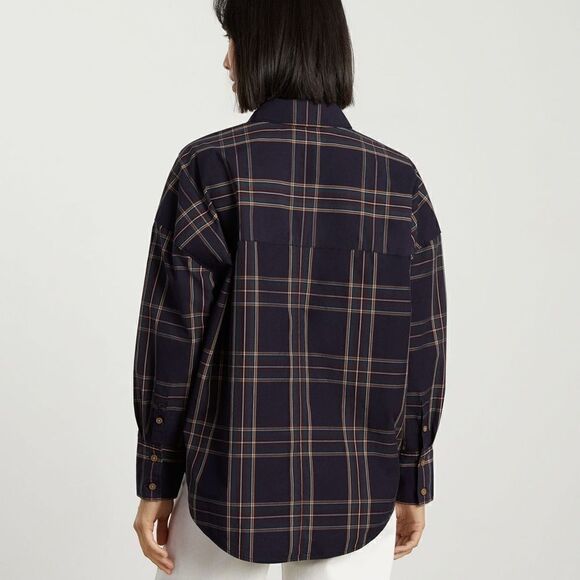Everlane The Oversized Poplin Shirt Plaid Bottom Down Red and Green Lines modest - Picture 2 of 11